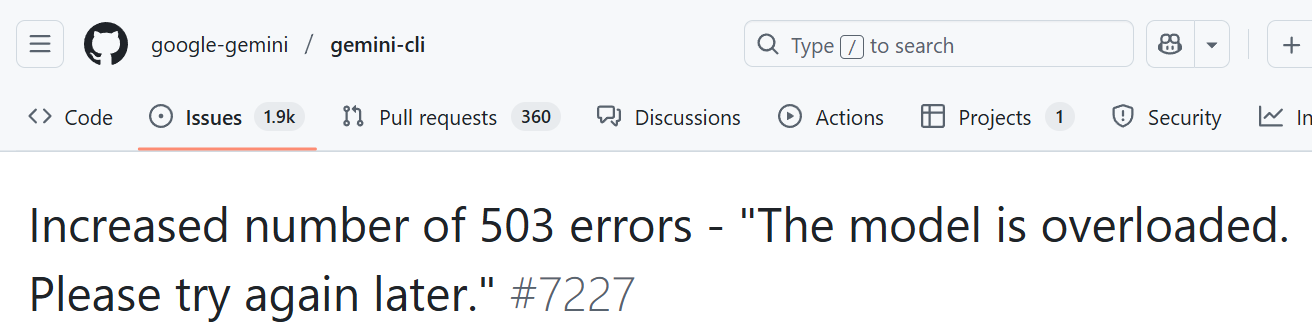 Gemini CLI GitHub issue showing API problems