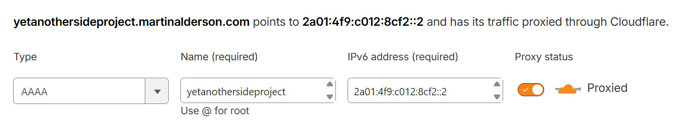 Cloudflare DNS AAAA record configuration