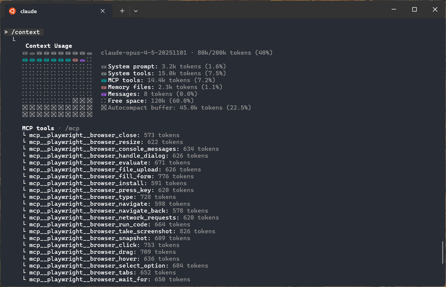 MCP token usage showing nearly 15,000 tokens