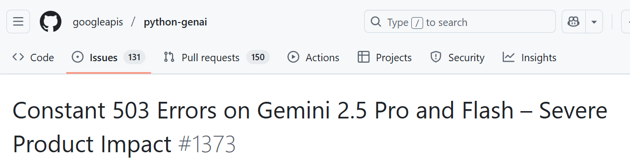 Python GenAI GitHub issue showing similar problems