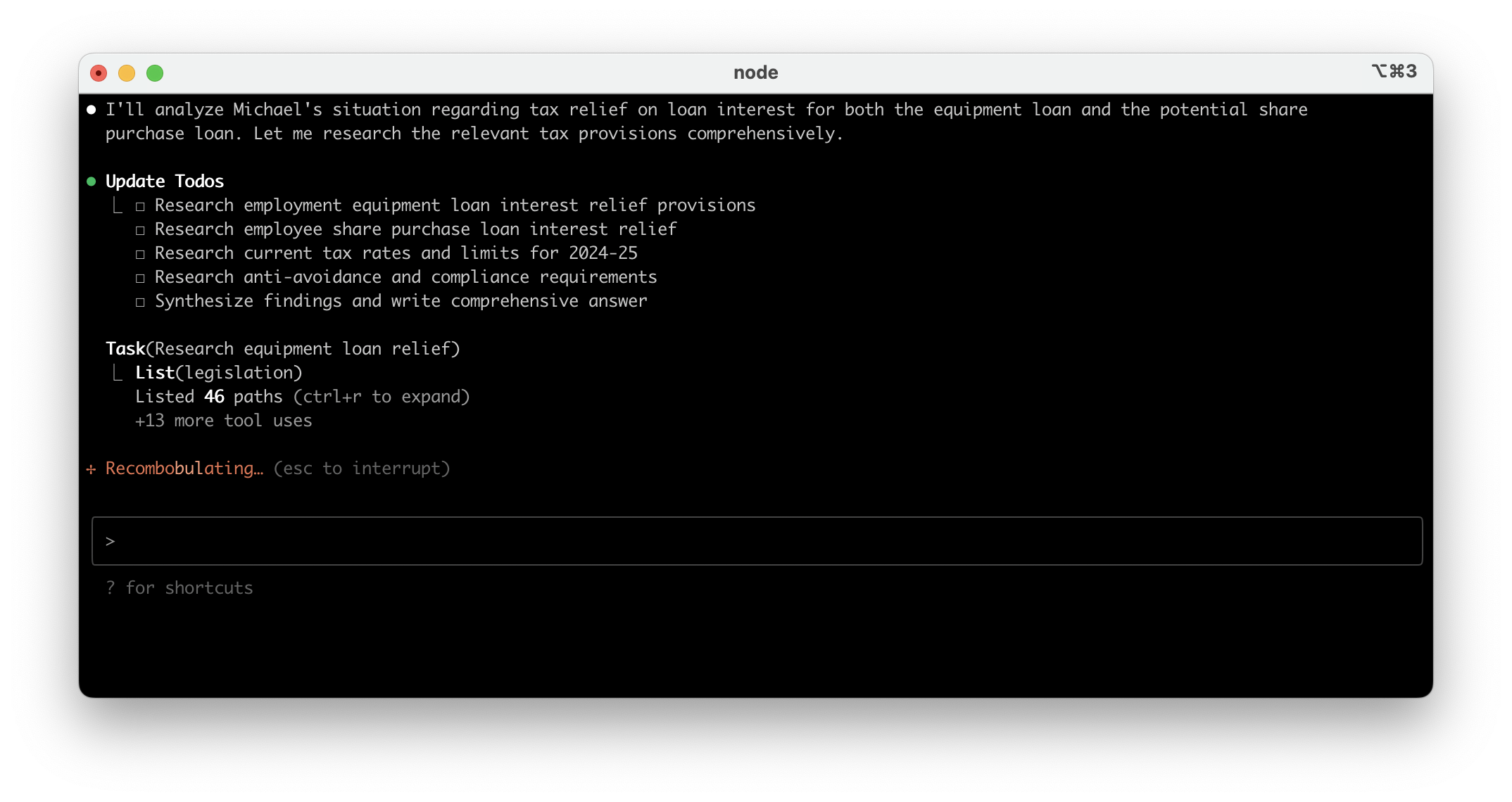 Claude Code creating a todo list and starting research